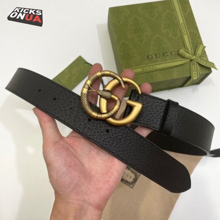 GUCCI LEATHER BELT WITH DOUBLE G BUCKLE WITH SNAKE