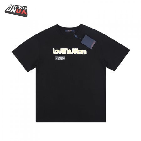 23ss Yellow Orange Warning Slogan Printing Round Neck Black