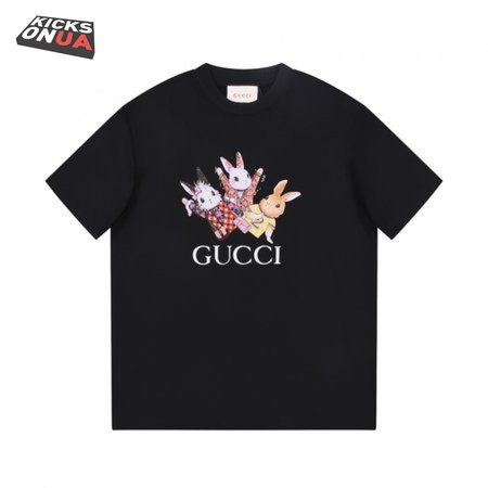 Gucci Rabbits Print Print Cotton T-Shirt Black