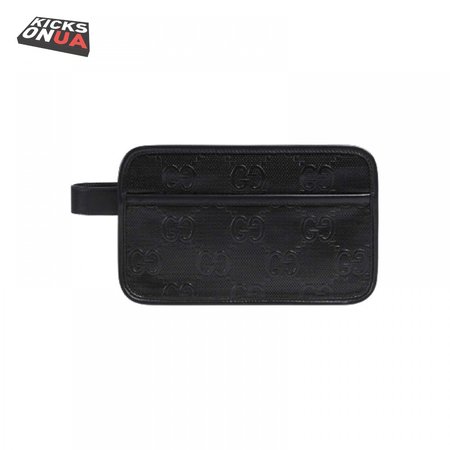 Gg Embossed Cosmetic Case Black Gg Embossed Leather Cotton Linen Lining GBB020