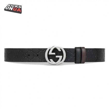 GUCCI SIGNATURE BELT WITH SILVER G BUCKLE - B49