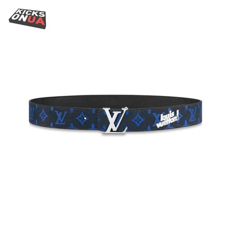 initiales everyday 40mm reversible belt blue monogram black calf leather - b79