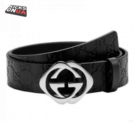 GUCCI BLACK S.SI.MA LEATHER BELT WITH SQUARE G BUCKLE - B4