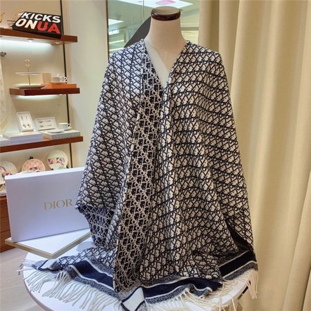 dior blue cashmere oblique print cape shawl