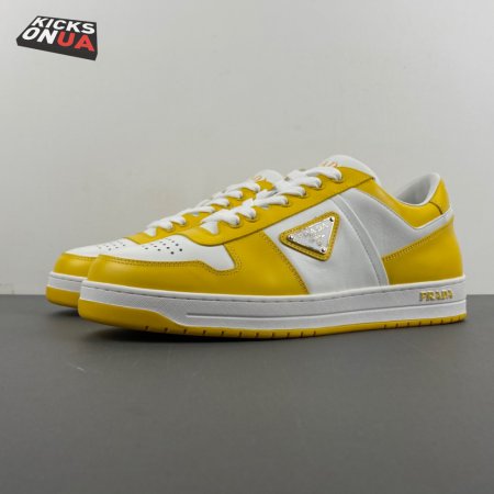 Prada Downtown Low Top Sneakers Leather White Yellow Sun