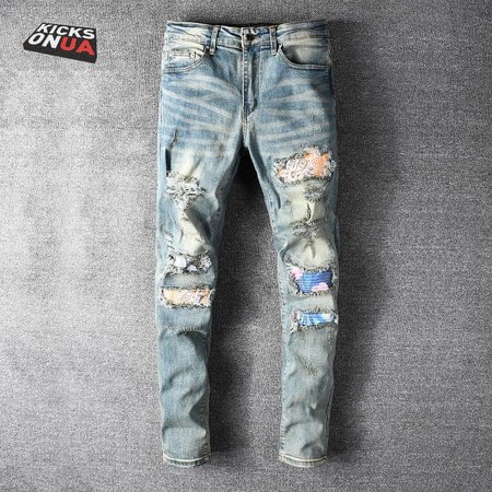 Amiri Bandanna Flower Rip Jeans Light Blue