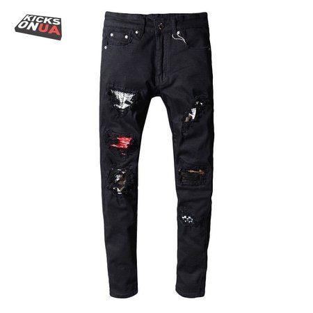 Amiri Bandanna Rip Jeans Black / Red / White