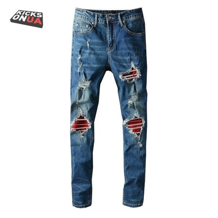 Amiri Design Rip Jeans Dark blue / Red